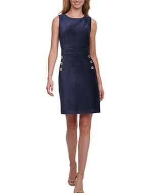 Tommy Hilfiger Navy Corduroy Sheath Skirt with Gold Buttons